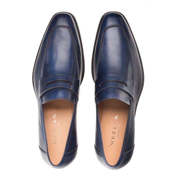 Mezlan Calfskin Penny Loafer in Navy - Picture 2 of 12